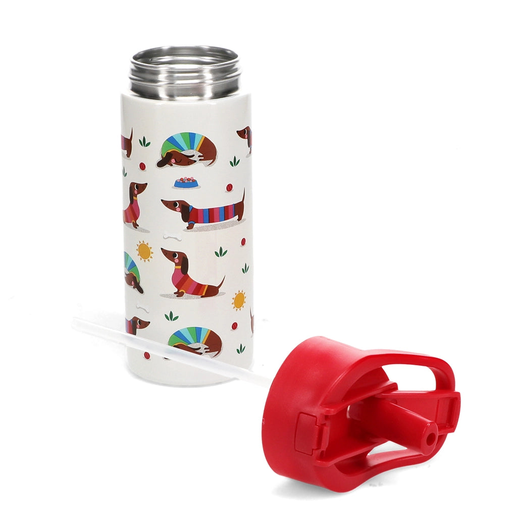 Roestvrijstalen fles met drukknopdeksel 500ml - sausage dog