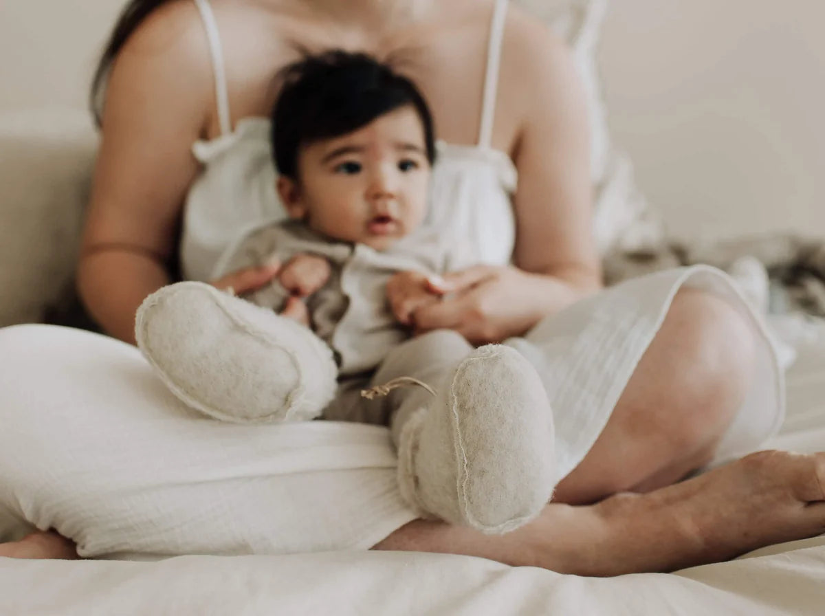 Babysloffen - merinowol - grijs