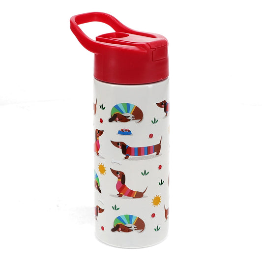 Roestvrijstalen fles met drukknopdeksel 500ml - sausage dog